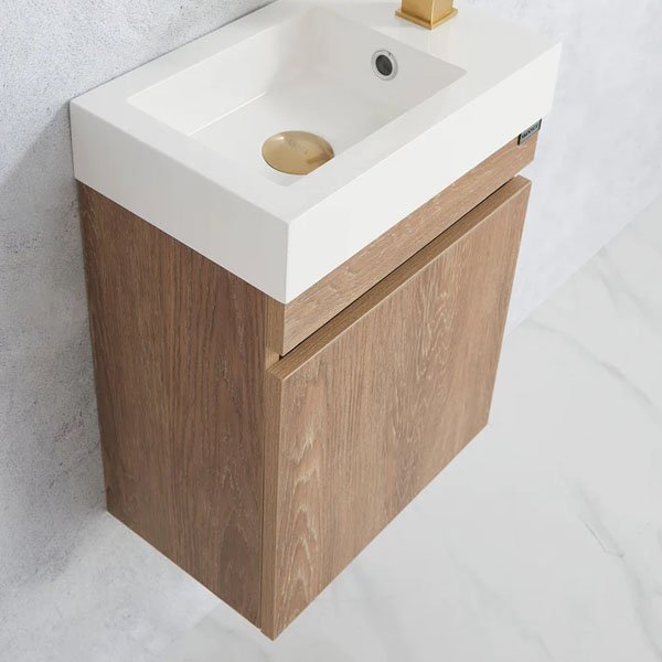 White Composite Integral Square Sink Top - 16" without mirror carolina oak